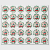 rode auto vrolijk kerstfeest cadeaupapier (Vlak)