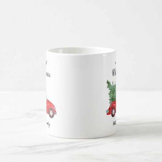 Rode Auto Vrolijk Kerstmis Aangepaste Naam Koffiemok (Center)