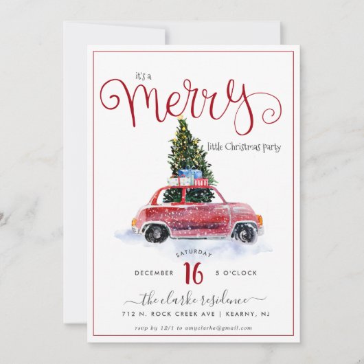 rode auto w / kerstboom uitnodiging (Voorkant)