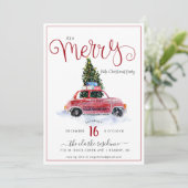 rode auto w / kerstboom uitnodiging (Staand voorkant)