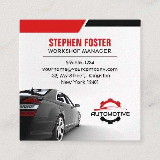 Rode Automobiel Auto Reparatie Auto-onderdelen Vierkante Visitekaartje (Voorkant)