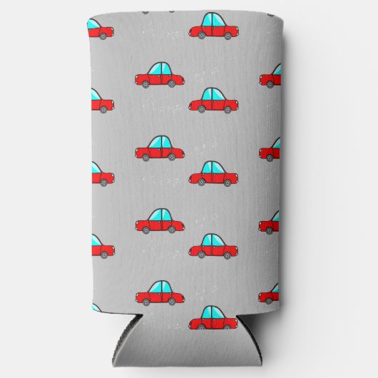 Rode auto's op grijs seltzer blikjeskoeler (Voorkant)