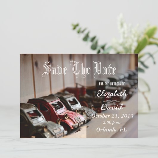  rode auto's Sla de datum op Save The Date (Staand voorkant)