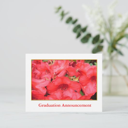 Rode azalea bloemen afstuderen aankondiging (Staand voorkant)