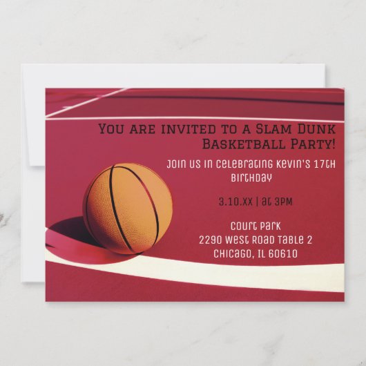 Rode baan basketbal partij uitnodiging (Voorkant)