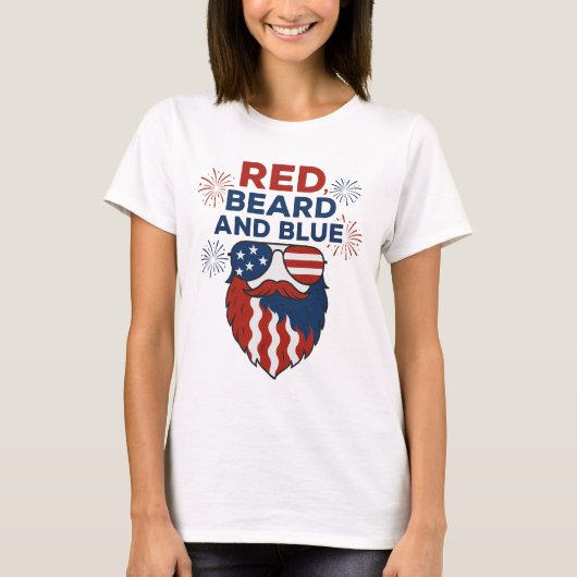 Rode baard en blauw grappig patriottisch T-shirt (Voorkant)
