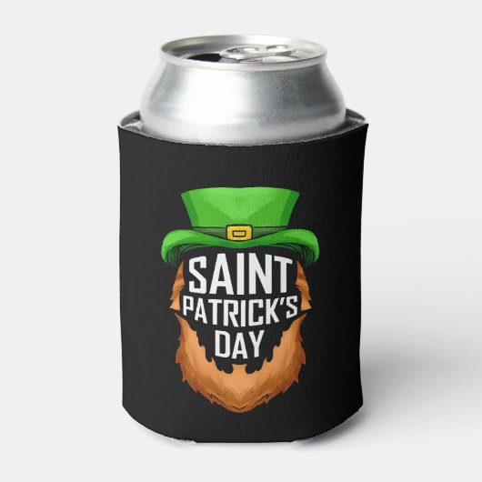 Rode baard en groen Pet Logo voor St Patricks Day Blikjeskoeler (Blikje Voorkant)