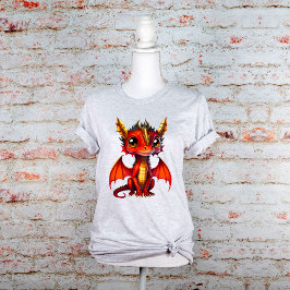 Rode Baby-draak met gouden hoorns en grote ogen T-shirt