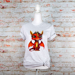 Rode Baby-draak met gouden hoorns en grote ogen T-shirt