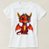 Rode Baby-draak met gouden hoorns en grote ogen T-shirt (Design voorkant)