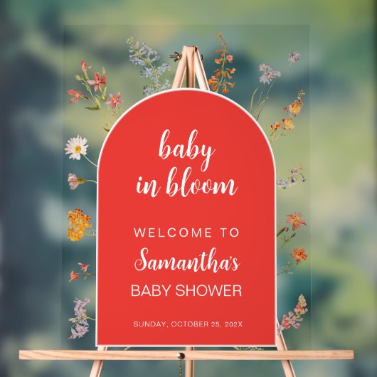 Rode Baby in Bloom Meisje Douche Welkom Wildflower Acryl Bord (Neutraal)