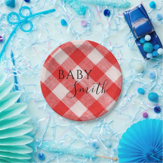 Rode Baby Q Baby shower Barbecue BBQ Papieren Bordje (Feest)