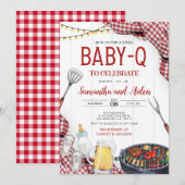 Rode Baby-Q Baby shower Invitation Kaart (Voorkant / Achterkant)