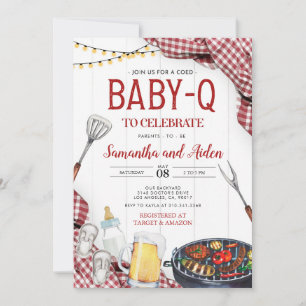 Rode Baby-Q Baby shower Invitation Kaart