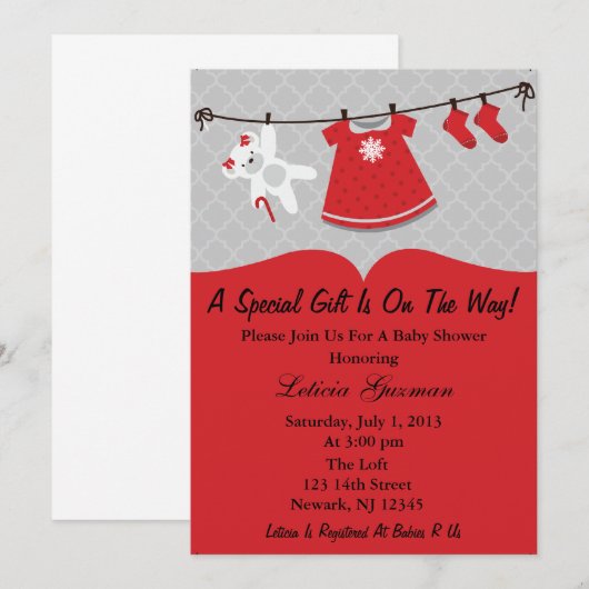 Rode Baby shower Kaart (Voorkant / Achterkant)