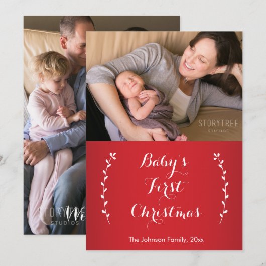 Rode Baby's Eerste Kerst Foto Kaarten (Voorkant / Achterkant)