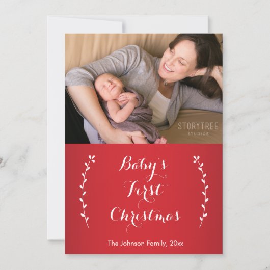 Rode Baby's Eerste Kerstdag Fotokaarten Feestdagenkaart (Voorkant)