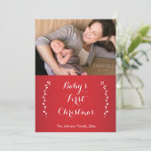 Rode Baby's Eerste Kerstdag Fotokaarten Feestdagenkaart (Staand voorkant)