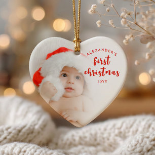 Rode baby's eerste kerstfoto hart keramisch ornament