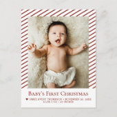Rode Baby's Eerste Kerstmis Aangepaste Foto Geboor Briefkaart (Voorkant)