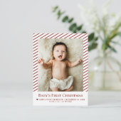 Rode Baby's Eerste Kerstmis Aangepaste Foto Geboor Briefkaart (Staand voorkant)