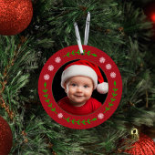 Rode Babys Eerste Kerstmis Foto Sneeuwvlok & Laure Keramisch Ornament