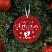 Rode Babys Eerste Kerstmis Foto Sneeuwvlok & Laure Keramisch Ornament