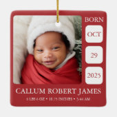 Rode Baby's eerste Ornament met kerststerren (Achterkant)