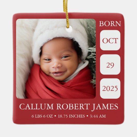 Rode Baby's eerste Ornament met kerststerren (Voorkant)