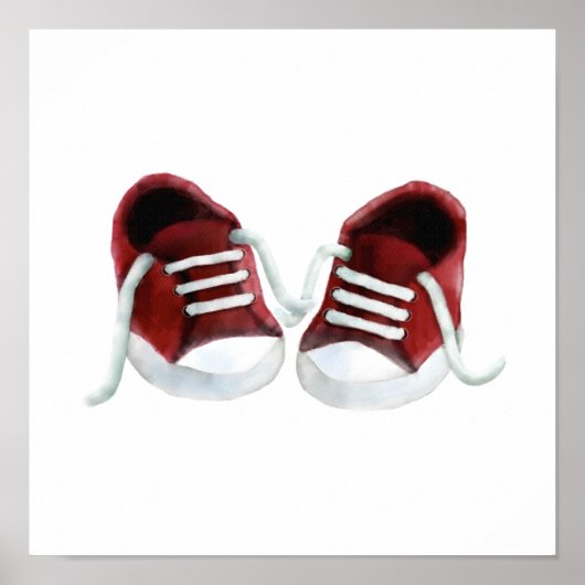 Rode babysneakers Schilderij Kunstprint, Poster (Voorkant)