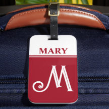 Rode bagagelabel met monogram