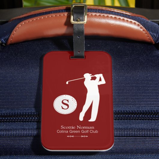 Rode bagtag voor een golfer man bagagelabel (Voorkant Insitu 2)