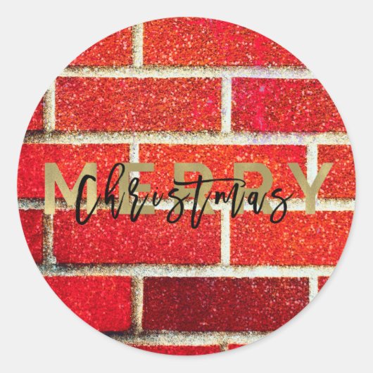 Rode Baksteen & Glitter Kerstfeest Kerstmis Feest Ronde Sticker (Voorkant)