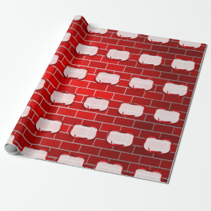 Rode bakstenen achtergrond met rood lint Label Cadeaupapier
