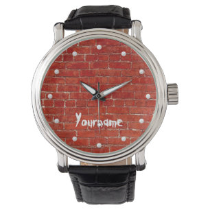 Rode bakstenen muurgraffiti voegt jouw naam toe horloge