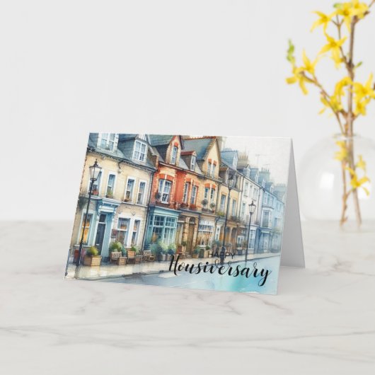 Rode Bakstenen Straat Scène - Gefeliciteerd met ju Kaart (Gele Bloem)