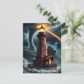 Rode bakstenen vuurtoren in tornado briefkaart (Staand voorkant)