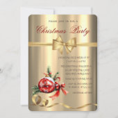 Rode bal, boog, gouden kerstfeest kaart (Voorkant)