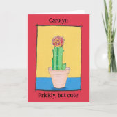 Rode bal cactus, stekelig maar schattig, jouw naam kaart (Voorkant)