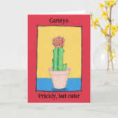 Rode bal cactus, stekelig maar schattig, jouw naam kaart (Gele Bloem)