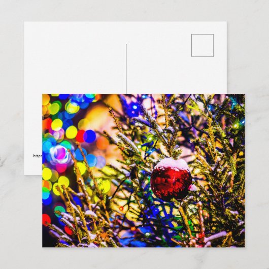 Rode bal, kerstlichten briefkaart (Voorkant / Achterkant)