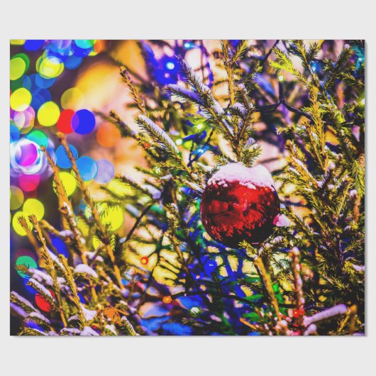 Rode bal, kerstlichten cadeaupapier (Vlak)