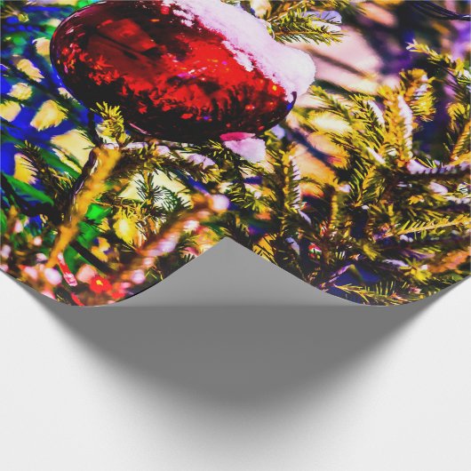 Rode bal, kerstlichten cadeaupapier (Hoek)