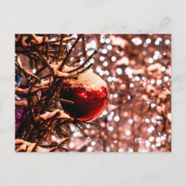 Rode bal, witte lichten, sneeuw briefkaart