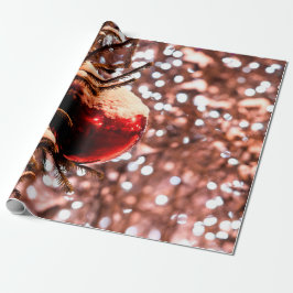 Rode bal, witte lichten, sneeuw cadeaupapier