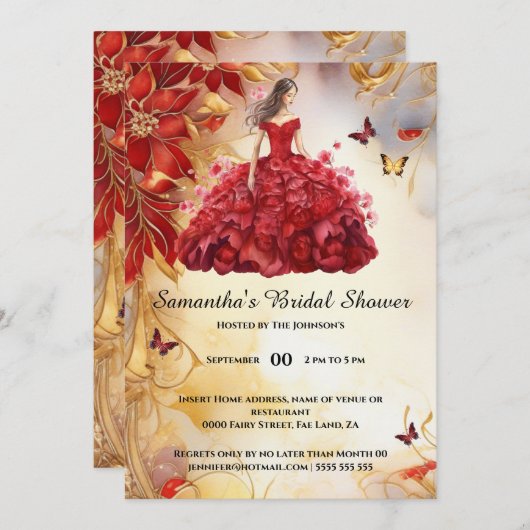 Rode balgons bloemenbruid om bruids te zijn kaart (Voorkant / Achterkant)