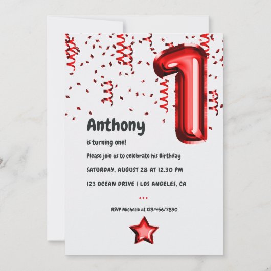 Rode ballon 1e kerstdag uitnodiging (Voorkant)