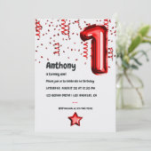 Rode ballon 1e kerstdag uitnodiging (Staand voorkant)