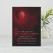 rode ballon enge halloween party uitnodiging (Staand voorkant)