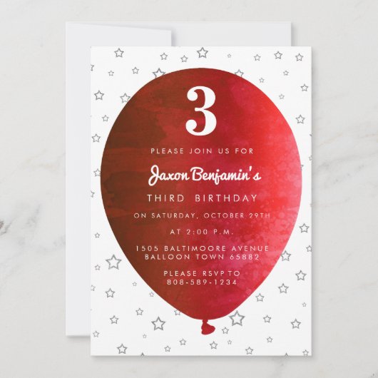 Rode ballon - uitnodiging van de Birthday Party (Voorkant)